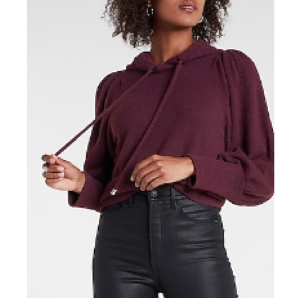 Express Tops - Express Puffed Sleeve Hooded Sweater